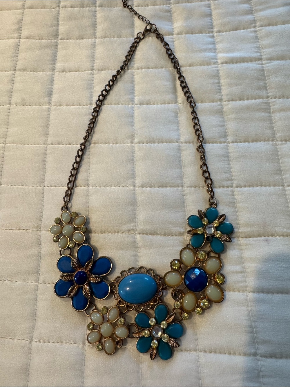 Blue & Cream Floral Cluster Necklace